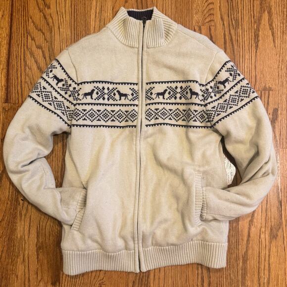 Southern Proper Men's S Farm Fair Isle Sweater Zip Up Preppy Christmas Lined Dog - Picture 2 of 15